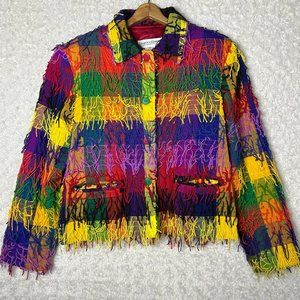 Vintage 90’s Shaggy Rainbow Button Up Jacket Size Medium